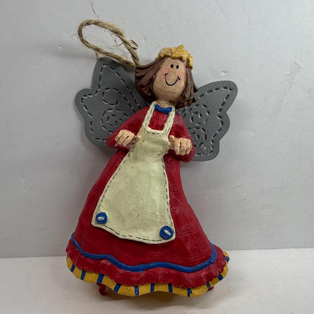 Mary Engelbreit Vtg Christmas Angel Figurine Red Dress Resin Ornament 4.5" Inch